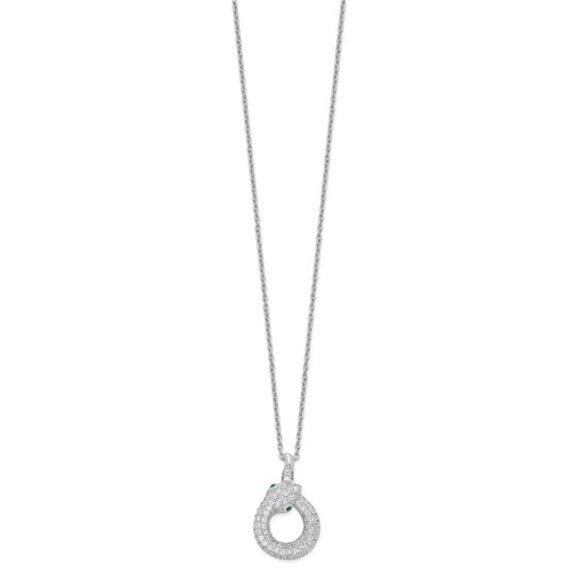 925 Sterling Silver Snake Pendant with CZ stones Micro Pave w 18" Chain & 2" ext - Picture 4 of 6